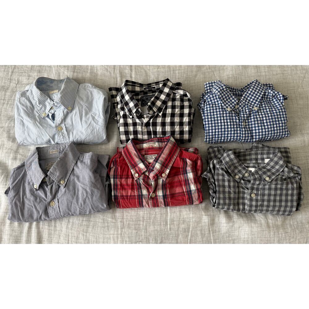 Lot of 6 Mens Size Small Dress Shirts (3x J Crew 2x Uniqlo Alcott) Striped Plaid